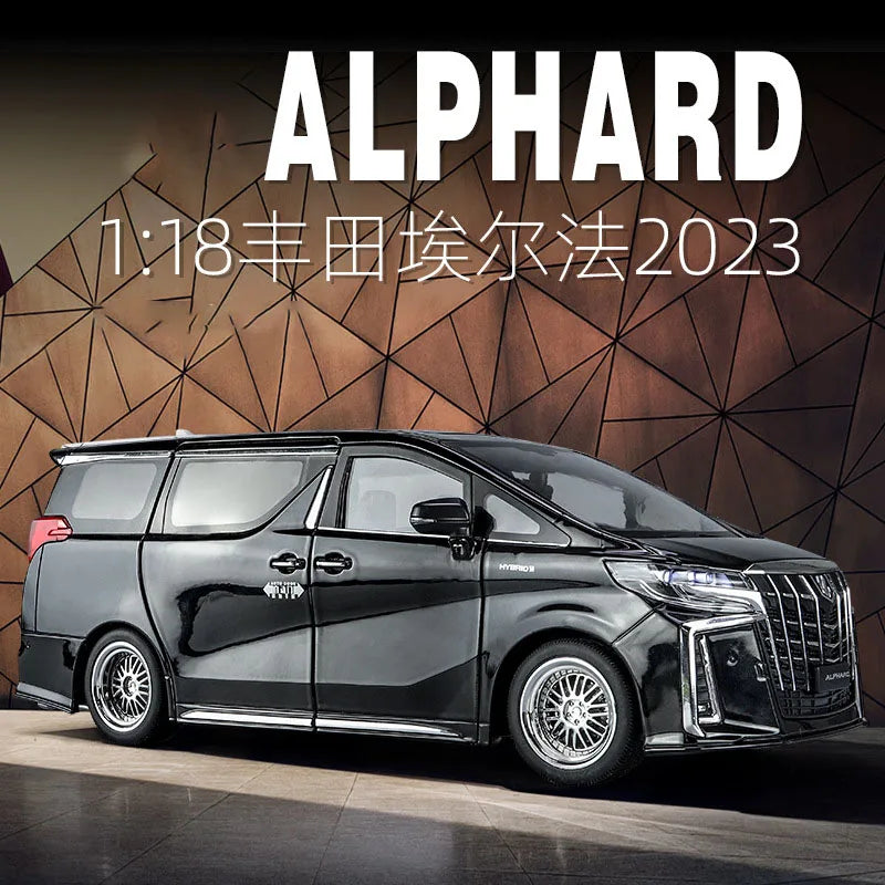 Big 1/18 Alphard Alloy Cars Model Toy Door Opened Simulation MPV Car Toys with Sound and Light Pull Back Vehicle for Boys Gifts