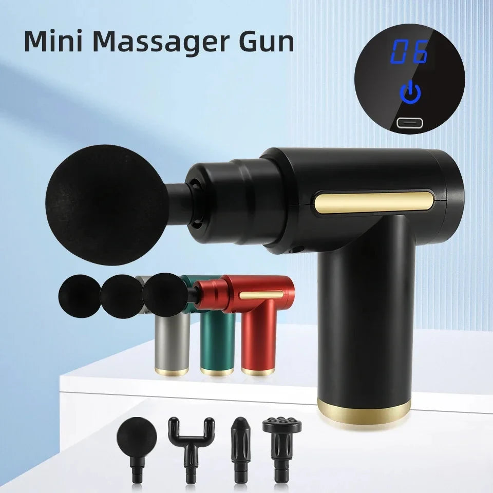 Portable Fascial Massage Gun Electric Percussion Pistol Massager Body Relaxation With LED Touch Screen 4Replaceable Massage Head