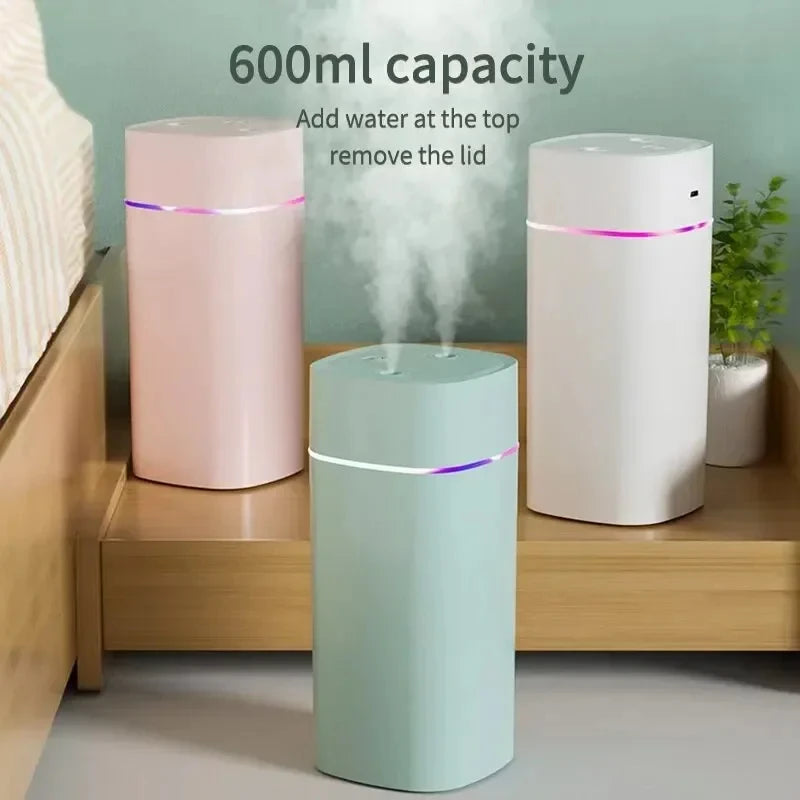 Xiaomi Dual Spray Humidifier Dual-Speed Seven-Color Light Nano Fine Mist USB Plug 600ML Humidifiers For Cars Home Office Desktop