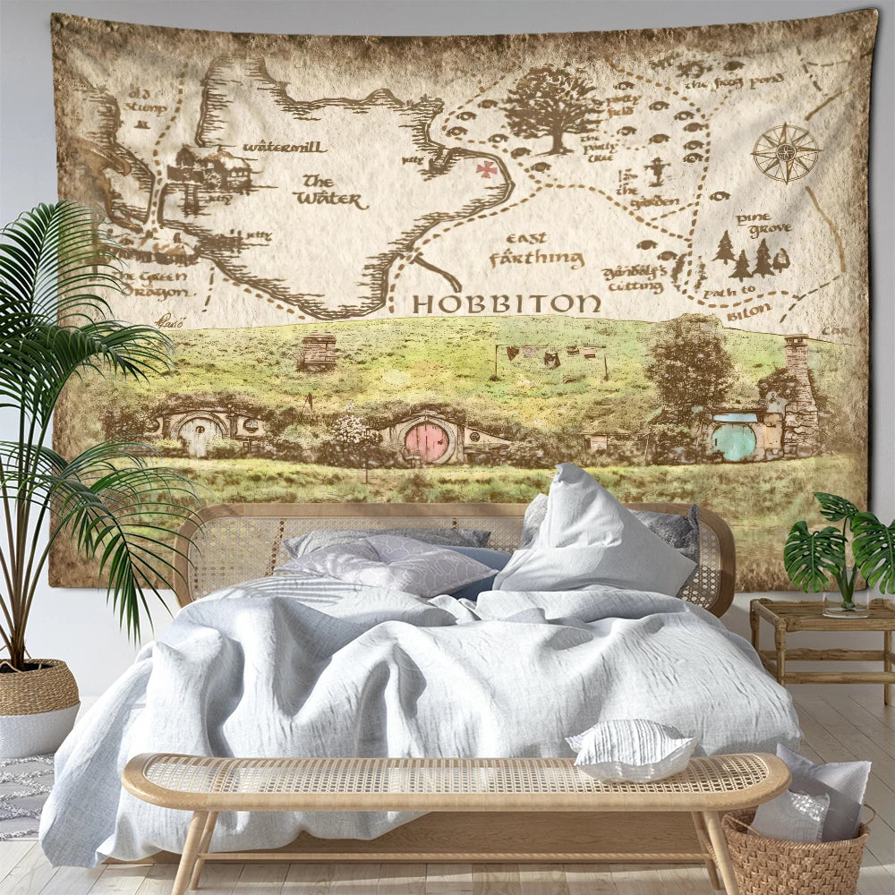 Retro Mountain Forest Map Tapestry Wall Hanging Bohemian Abstract Art Hippie Tapiz Aesthetics Room Dormitory Home Decor