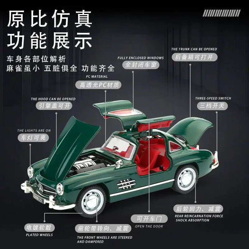 1:32 Mercedes-Benz 300SL Alloy Car Model Sound and Light Pull Back Children's Toy Collectibles Birthday gift