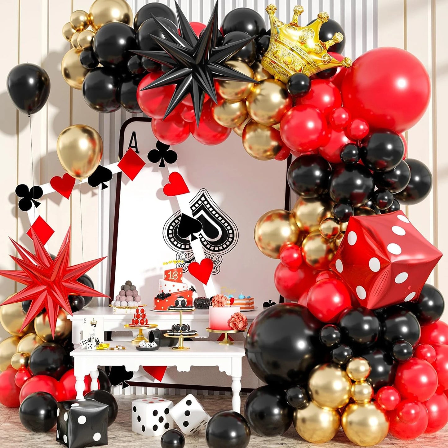 Casino Party Theme Dice Balloon Set, Crown Starburst Balloon, Suitable for Casino Decoration and Birthday Parties