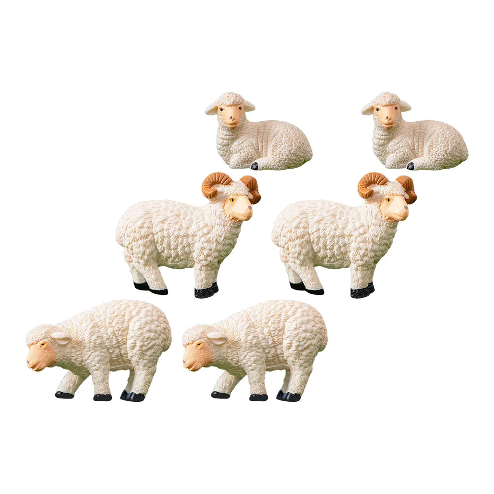 6 Pcs Micro Landscape Decoration Animal Goat Statues for Home Mini Figurine Resin Office Table Sheep Sculptures Decorations