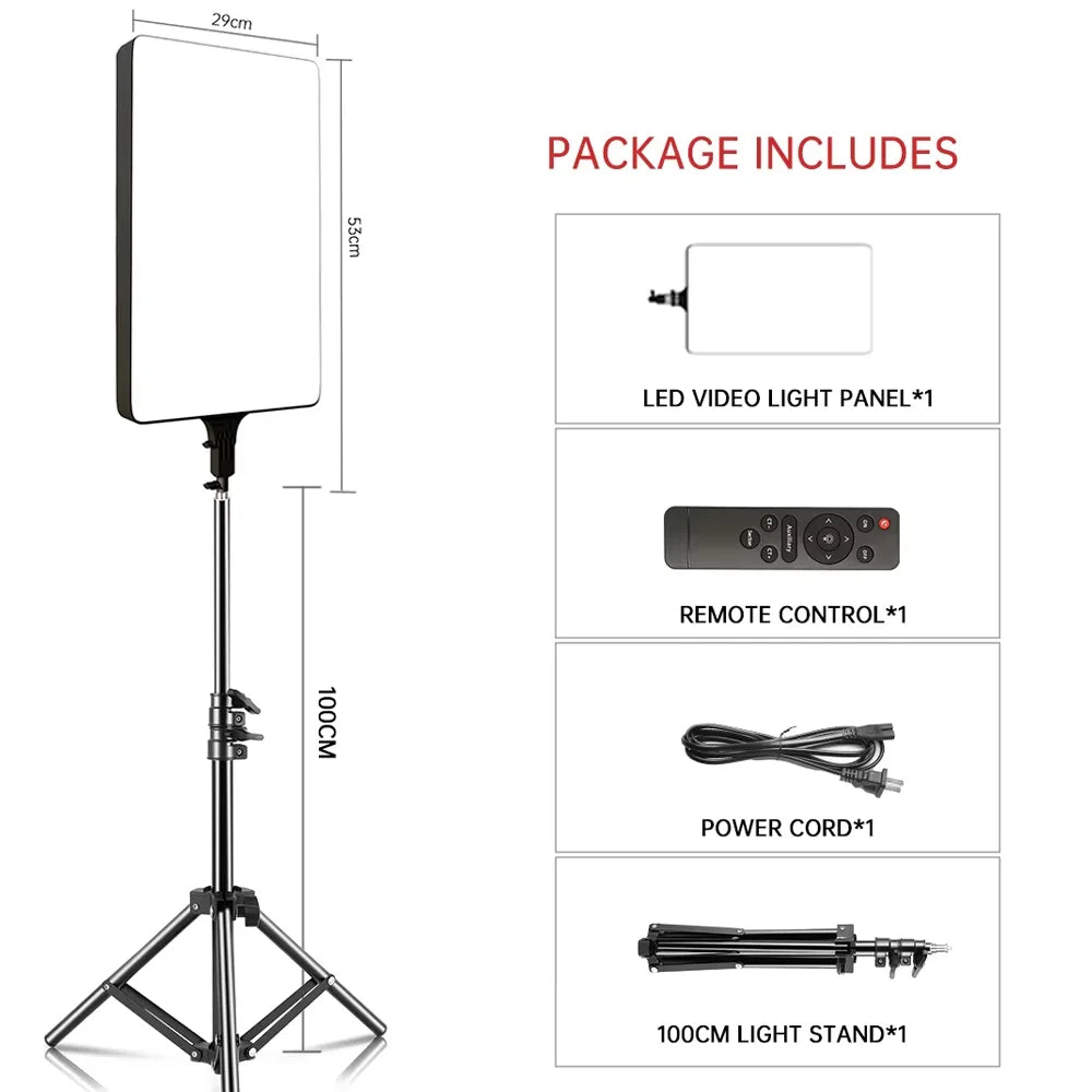 24'' LED Video Light 90W Photography Selfie Dimmable Panel Lighting Photo Studio Live Stream Fill LampTripod Stand