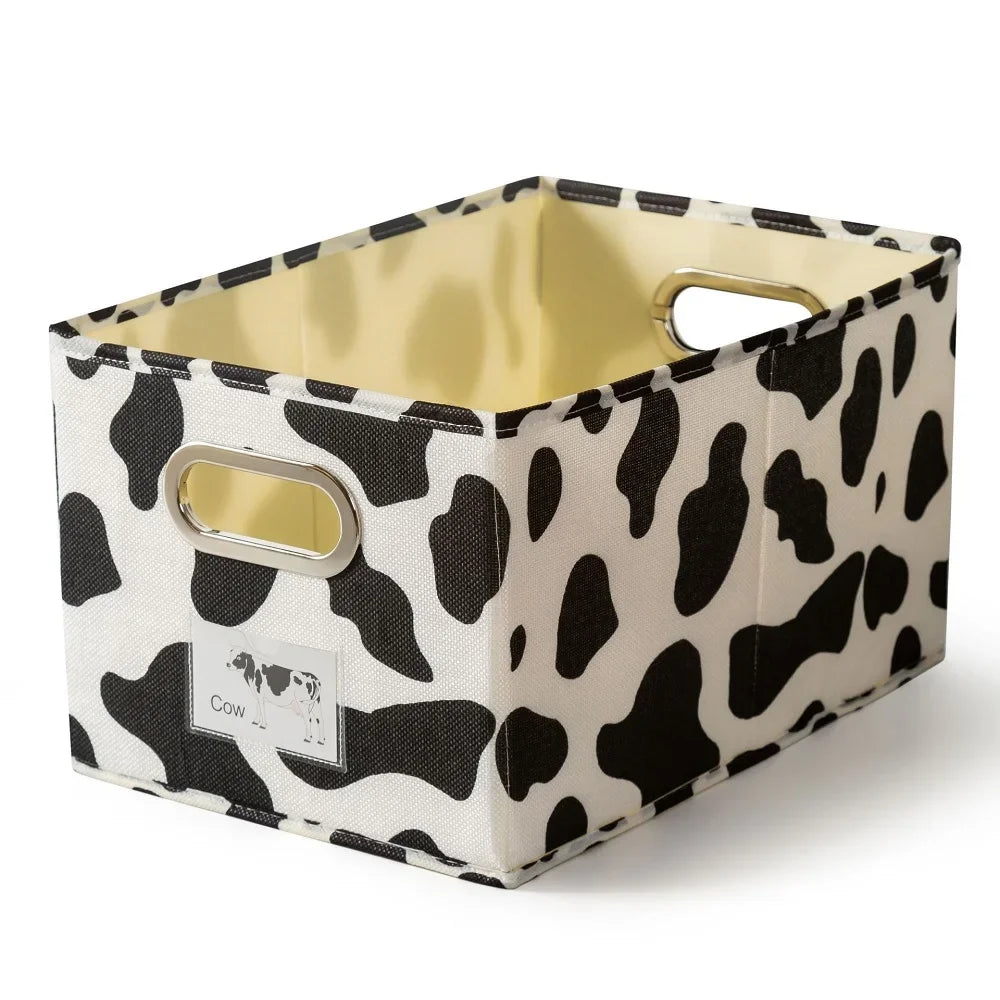 1PC Cotton and linen uncovered drawer style storage box, black and white cow printed clothing storage box