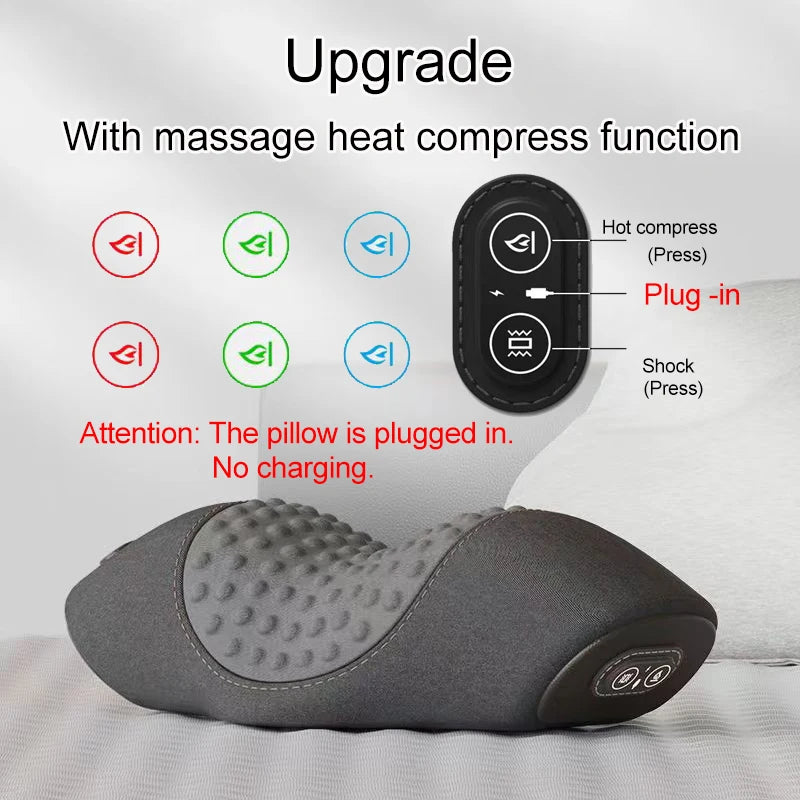 Electric Neck Massager Pillow Vibration Heating Massage Neck Traction Stretcher Support Cervical Spine Pain Relief Sleep Relax