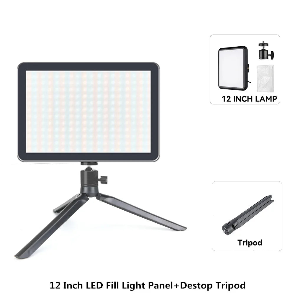 8/12 Inch LED Photography Video Light Panel Lighting Photo Studio Lamp Kit For Shoot Live Streaming Youbube With Tripod Stand