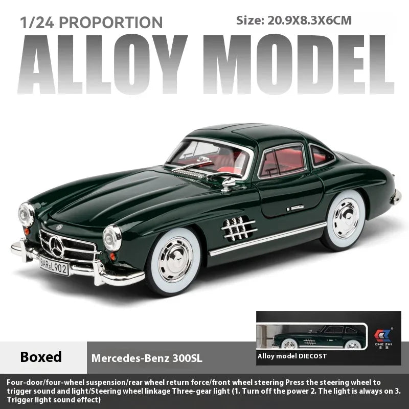 1:24 Mercedes-Benz 300SL Classic Car Alloy Diecast Car Model Home Interior Decoration Ornaments Sound & Light Collect Gift C361