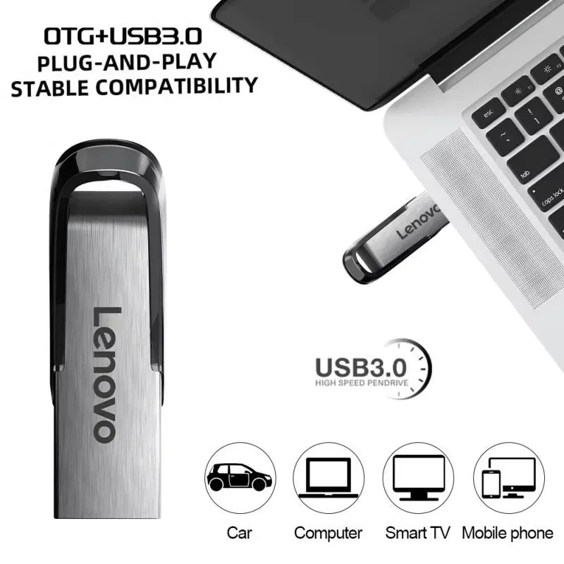 Lenovo Usb Flash Drive 2TB 1TB 3.0 Waterproof High Speed USB Stick Portable 128GB SSD 512GB Metal Pendrive U Disk Memorie For PC