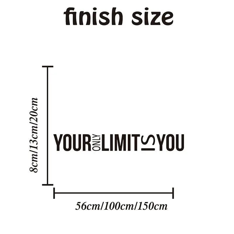 Large Your Only Limit is You Wall Sticker Office Gym Inspirational Motivational Quote Wall Decal Workout Exercise Vinyl Home Dec