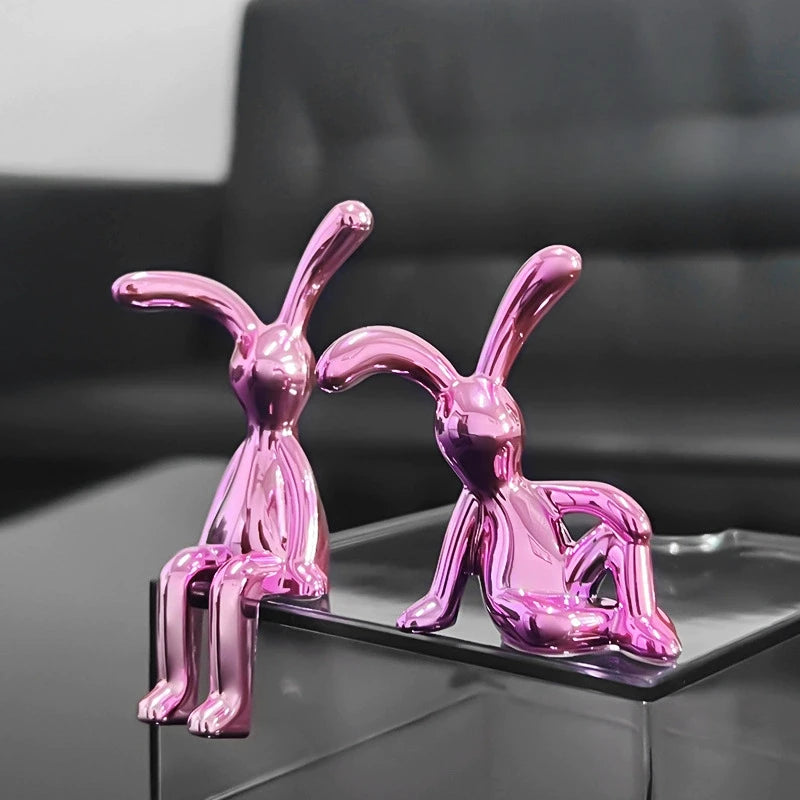 Rabbit Figurine Long-Eared Rabbit Statue Home Office Desktop Decoration Car Central Control Easter Bunny Art Ornaments