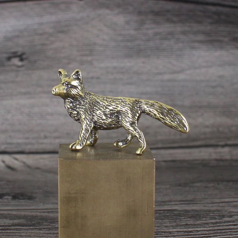 Solid Brass Fox Figurines Miniatures Desk Ornaments Art Crafts Retro Small Animal Statue Home Desk Decoration Fox Brass Ornament