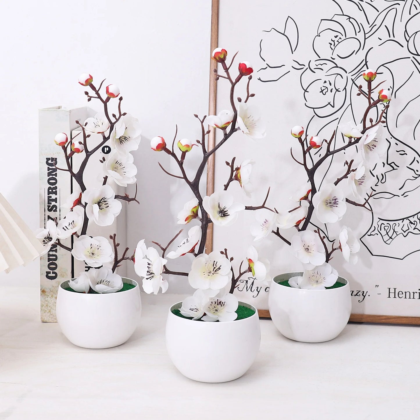 Plum Blossom Artificial Flowers Potted Vase Plants For Room Home Wedding Garden New Year Blossom Decoration Bonsai Accessories