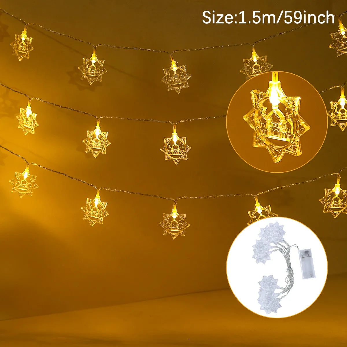 Eid Mubarak Moon Star Led String Lights Ramadan Decoraion for Home 2025 Ramadan Kareem Muslim Islam Al Adha Party Supplies