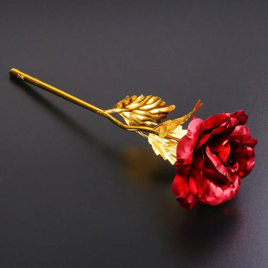 Golden-Color Foil Artificial Rose Flower Long Stem Valentine's Day Lovers Gift Lasting Forever Love Golden Rose Home Party Decor