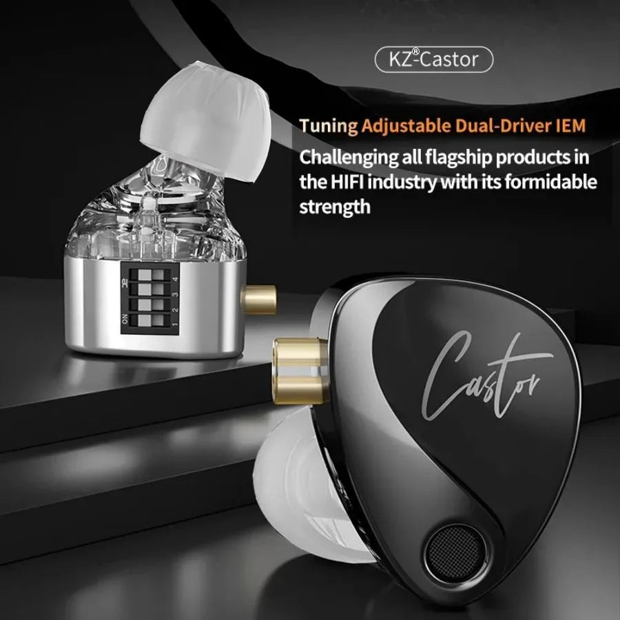 KZ Castor Wired Harman Improved Bass HiFi Earphone 2 Dynamic Tunable Balance Monitor Headphone IEM Earphones Music Sport Earbuds