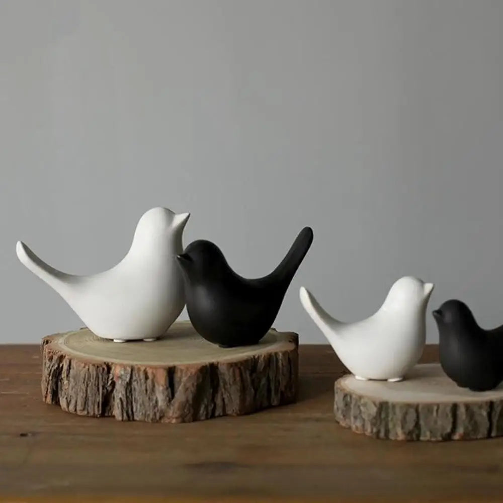 1/4Pcs Nordic Style Ceramic Bird Figurines Black White Bird Sculpture Party Crafts for Living Room Shelves Wedding Ornaments