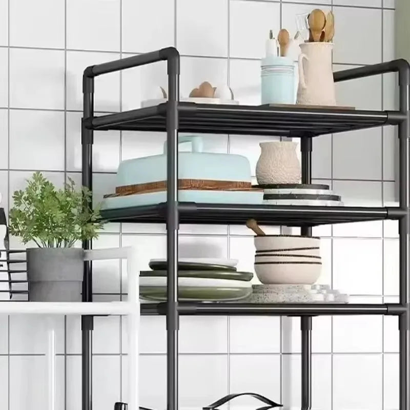 4/5/6 Layer Floor-Standing Storage Rack with Pulleys for Kitchen and Bathroom Household Organizer and Room Storage Accessories