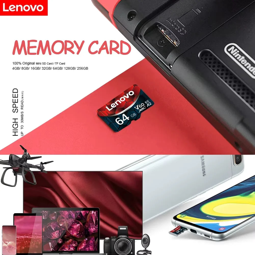 Lenovo 2TB SD Card 1TB 512GB A2 U3 Micro TF SD Card 128GB  High Speed MLC TF Card UHS-II SD Card for Sony A7IV 256GB Memory Card