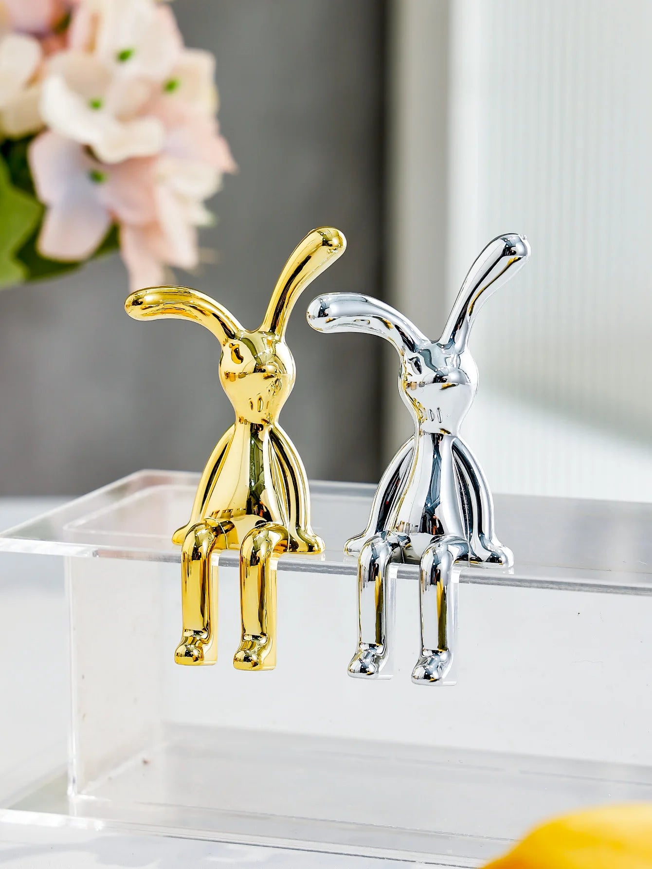 Long-Eared Rabbit Double Statue Cartoon Decoration Accessories Living Room Bedroom Car Decor Desktop Decorative Ornamet 1/2/4Pcs