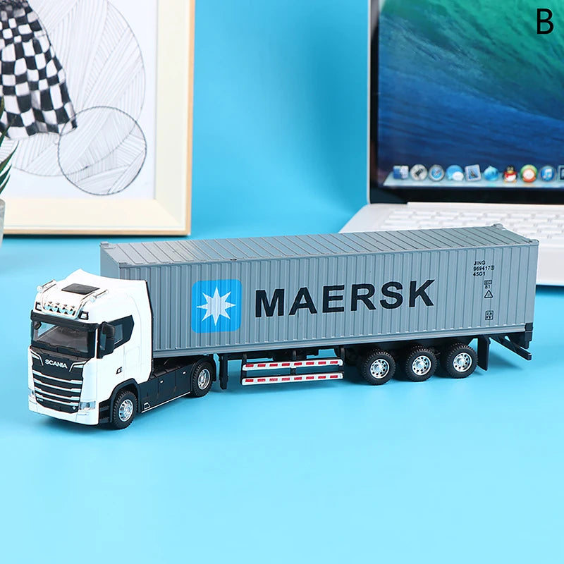 1:36 Diecast Alloy Truck Head Model Toy Container Truck Pull Back With Light Engineering Transport Vehicle Boy Toys For Children