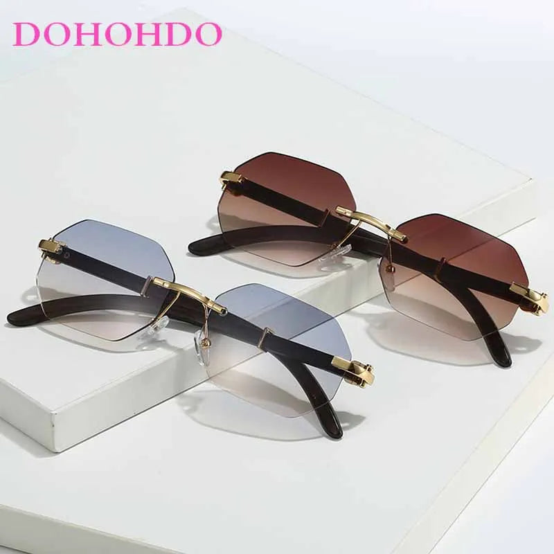 Trendy Classic Rimless Polygon Sunglasses Men Women Retro Luxury Brand Design Summer Traveling Beach Shades Lentes De Sol UV400