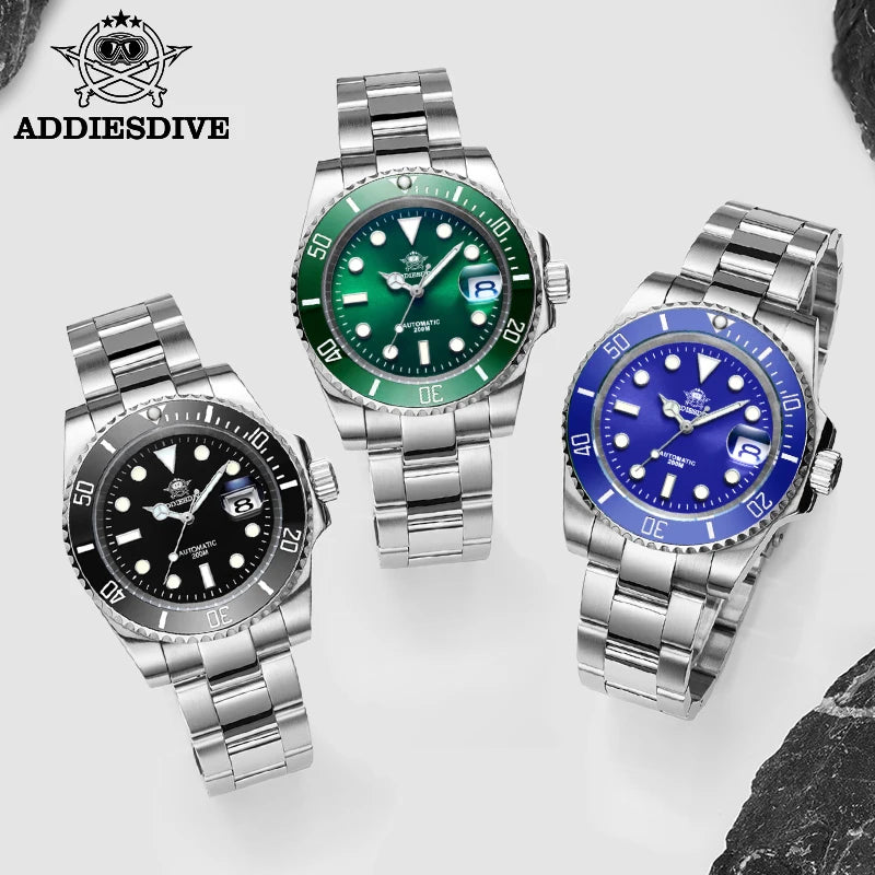 ADDIESDIVE Business Leisure Stainless Steel Watch Man In Europe America Automatic Mechanical Watches Various Colors Diving Watch