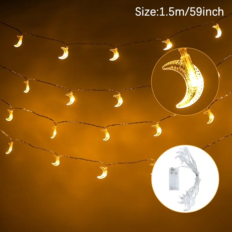 Eid Mubarak Moon Star Led String Lights Ramadan Decoraion for Home 2025 Ramadan Kareem Muslim Islam Al Adha Party Supplies