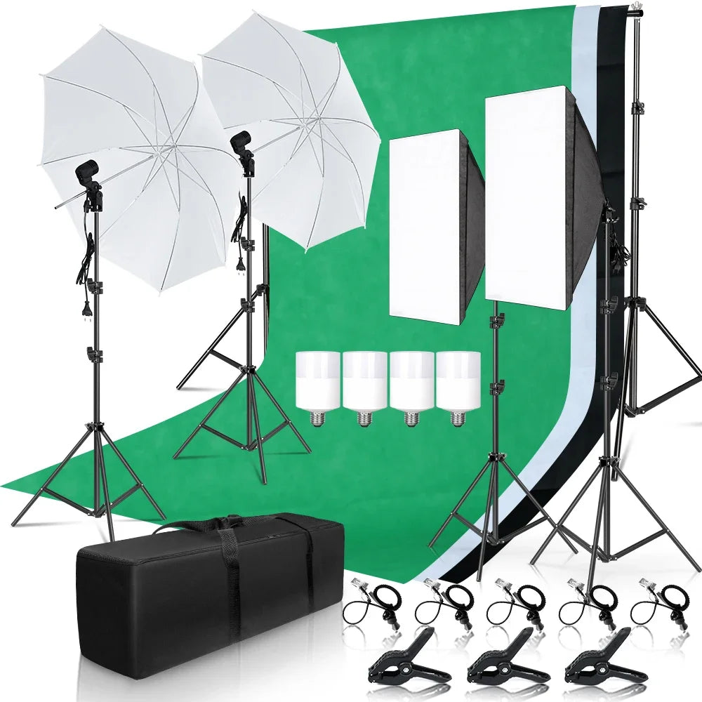 Photography Background Frame Support Softbox Lighting Kit Photo Studio Equipment Accessories With 3Pcs Backdrop And Tripod Stand