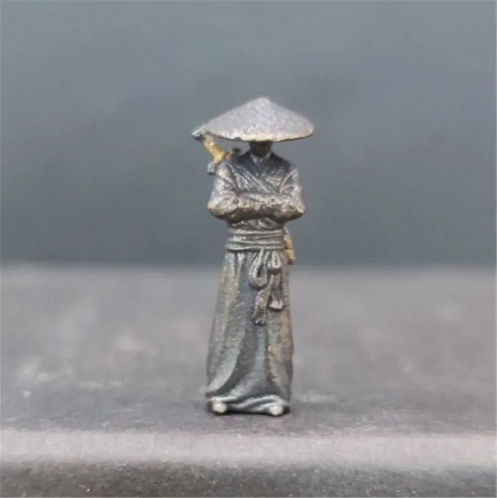 1:64 Copper Chinese Kung Fu Swordsman Figure Desk Ornament Fairy Garden Miniatures for Plant Decoration Sand Table Layout Gift