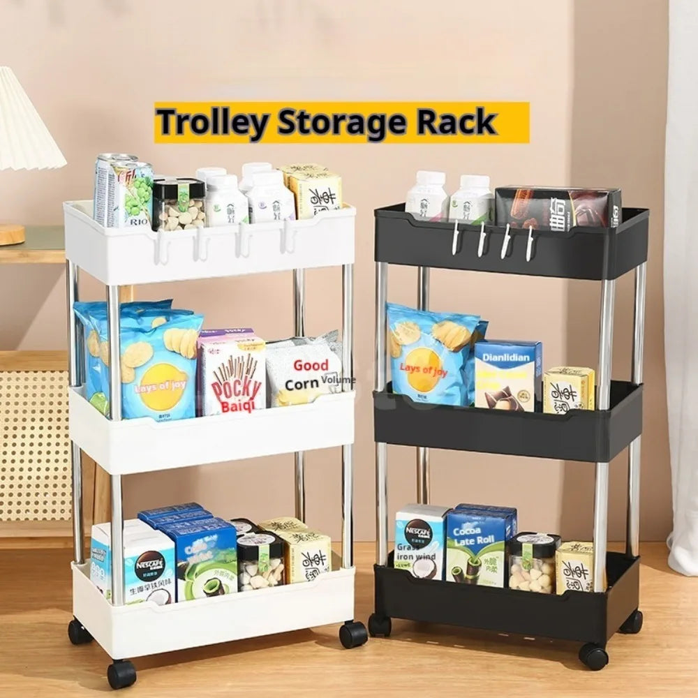 LH 3/4 Tier Mobile Storage Rack Multifunctional Save-Spacing Movable Gap Plastic Bathroom Rack Trolley Organizer with Wheels