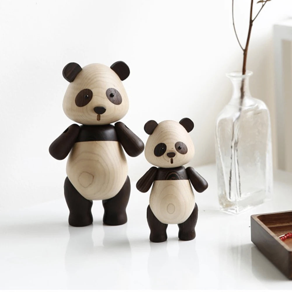 Resin Panda Animal Accessories Creative Handicraft Wooden Toys Office Desktop Miniatures Christmas Figurine Gift Home Decoration