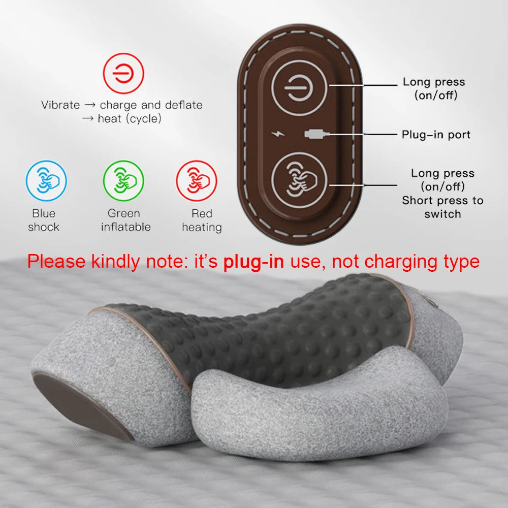 Electric Neck Massager Pillow Vibration Heating Massage Neck Traction Stretcher Support Cervical Spine Pain Relief Sleep Relax