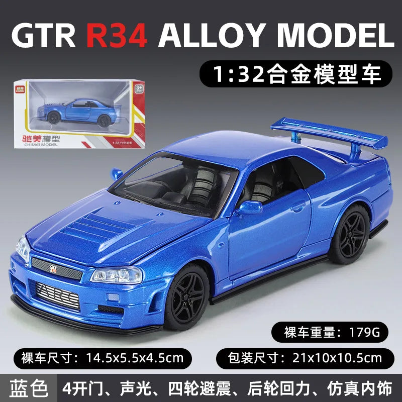 1:32 Nissan GTR R34 Fast & Furious Alloy Car Model Diecasts Toy With Sound and Light Vehicles Decoration Toys For Kids Gift A903