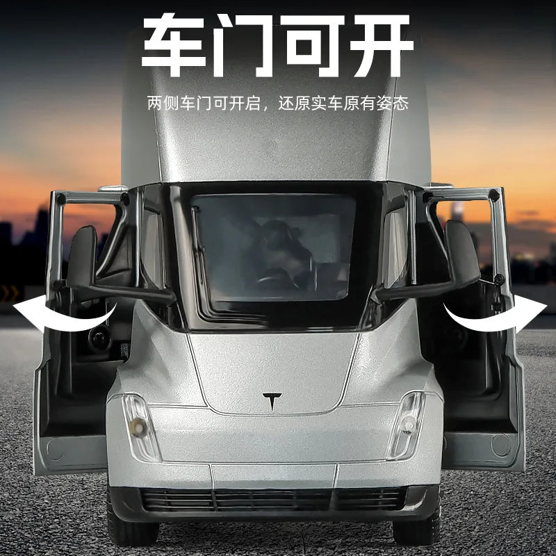 1:24 Tesla SEMI truck Head Trailer Model Metal Alloy Diecast Sound & Light Gift With Boys Collection Car Model Toy C325