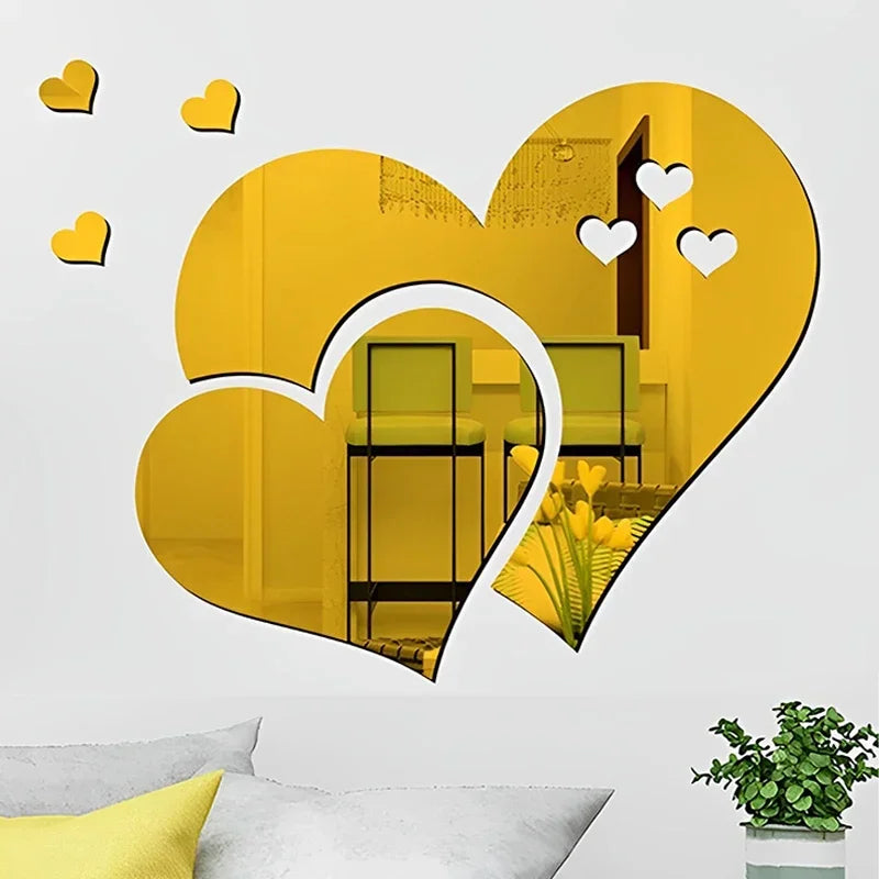 3D Love Heart Acrylic Mirror Wall Stickers DIY Wall Table Stickers for Living Room Home Decoration Accessories Wall Decal Mural