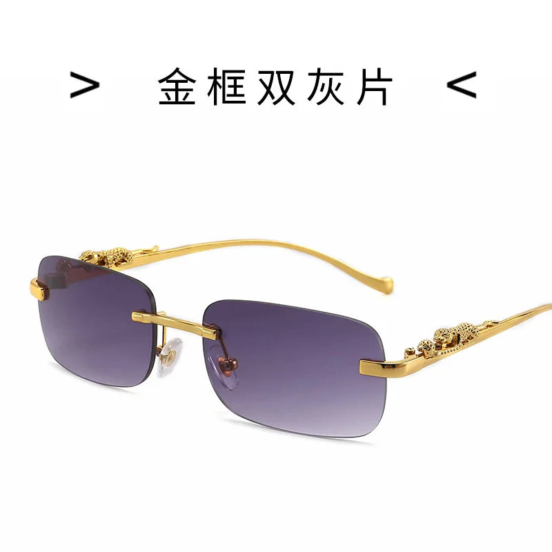 Очки Vintage Sunglasses Rimless Cut Edge Sunglasses Fashion Designer Shades Luxury Golden Leopard Frame Sunglasses UV400