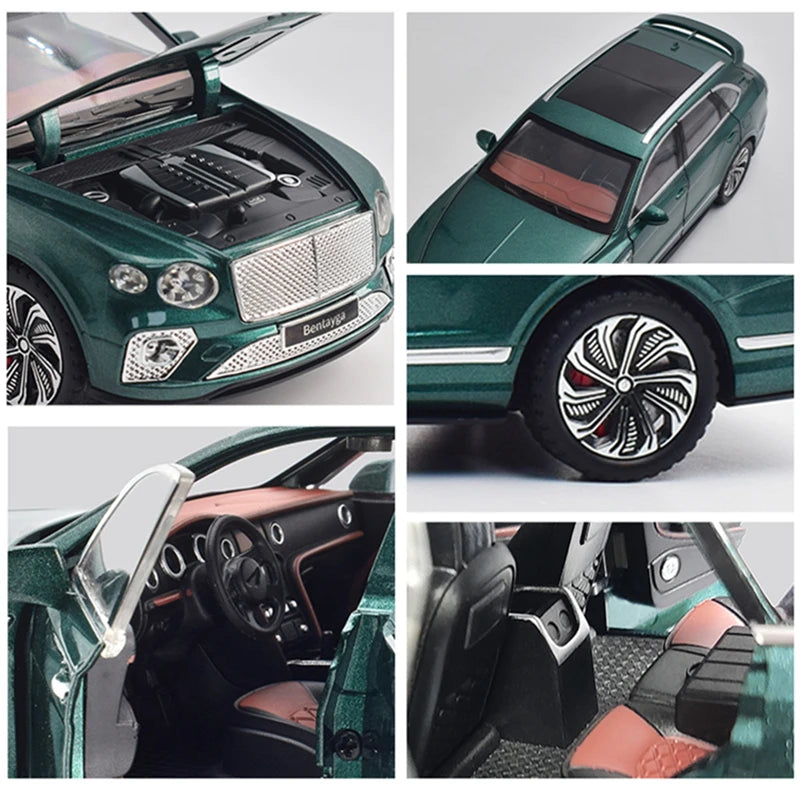 1:24 Bentayga SUV Alloy Luxy Car Model Diecast Metal Toy Vehicles Car Model High Simulation Sound and Light Collection Kids Gift