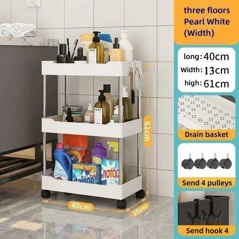 Bathroom Storage Rack With Wheels 3/4 Layer Rolling Utility Cart Bathroom Storage Organizer Multi-purpose Utility Cart