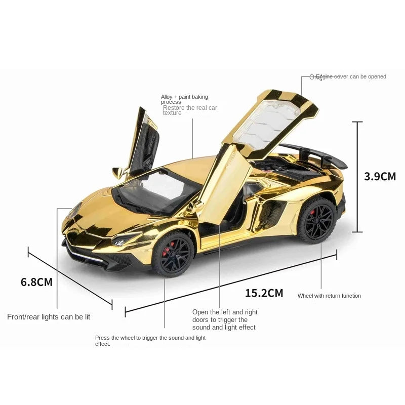 1:32 Electroplated Lamborghini SVJ LP750 Super Car Model with Sound Light Children Boy Diecast Toy Vehicle Miniature Voiture