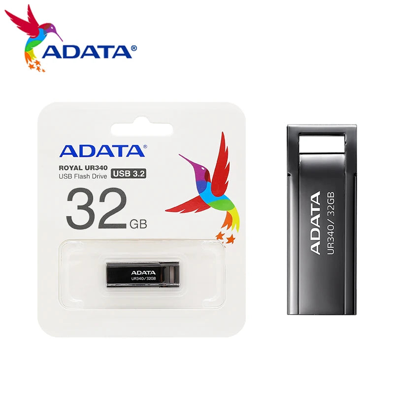 ADATA UR 340 USB Flash Drive 128GB 64GB 32GB Metal USB3.2 Pendrive High Speed Memory U Disk for Computer