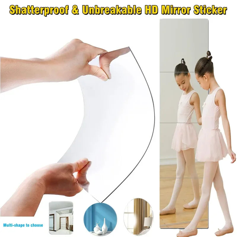 HD Anti Fog Wall Mirror Sticker DIY Full Length Mirror Tiles Self Adhesive Shatterproof Non Glass Safety Mirror Sheets 2MM Thick