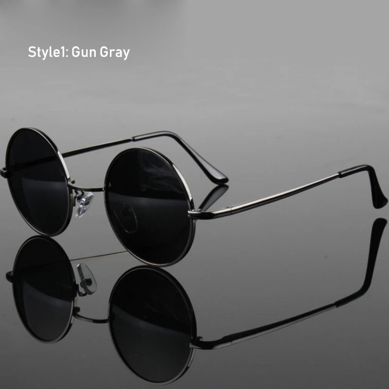 Retro Vintage Round Polarized Sunglasses Men Brand Designer Sun Glasses Women Alloy Metal Frame Black Lens Eyewear Driving UV400