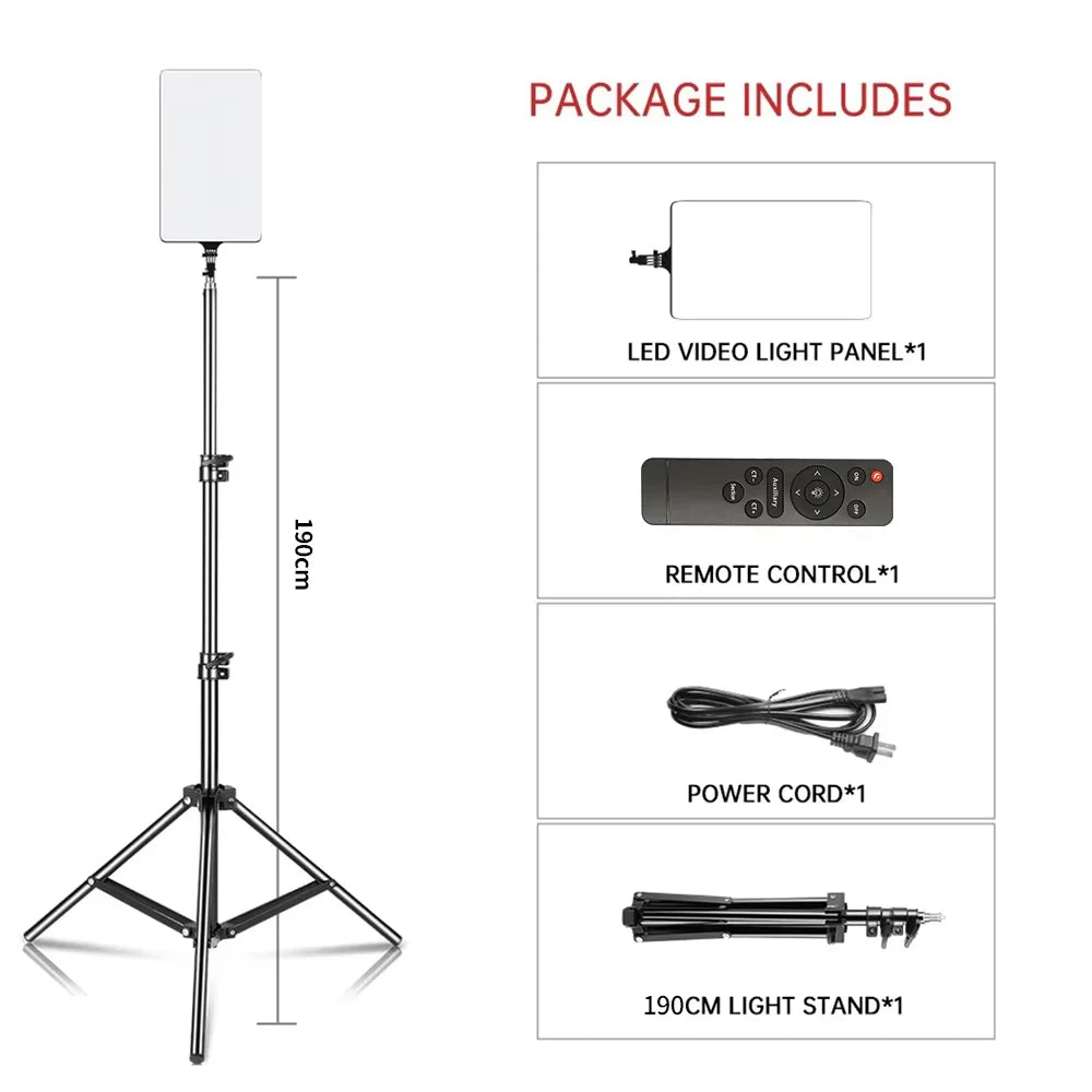 24'' LED Video Light 90W Photography Selfie Dimmable Panel Lighting Photo Studio Live Stream Fill LampTripod Stand