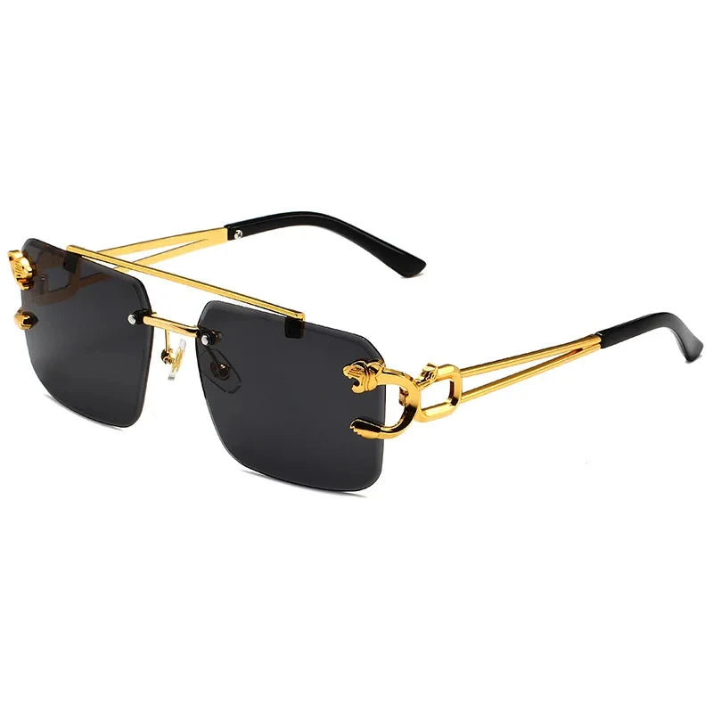 Fashion Metal Leopard Rimless Sunglasses Double Bridges Gradient  Shades UV400 Punk Fashion Glasses