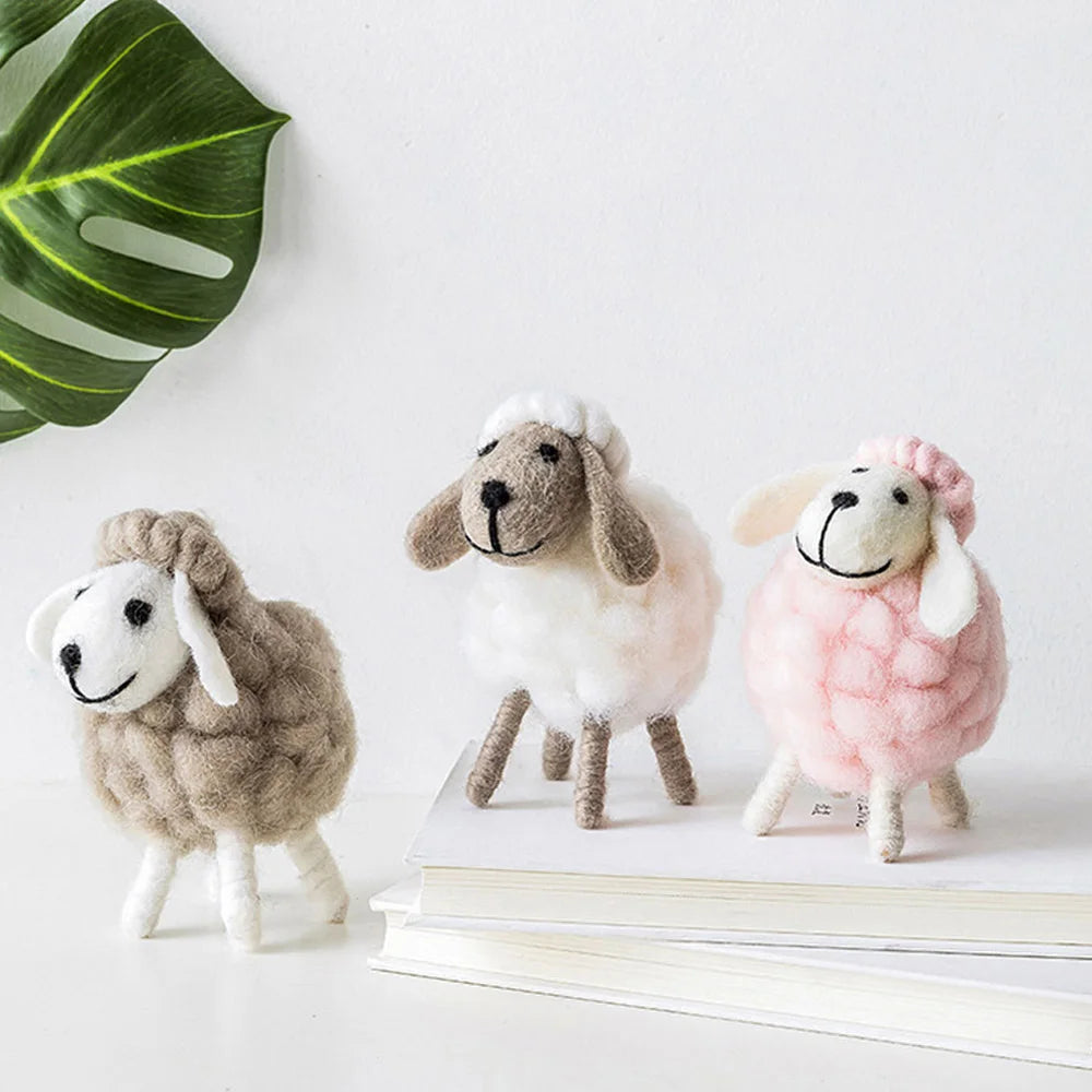 Mini Felt Sheep Figurines Small Ornament Christmas Holiday Wool Statue Miniature Party Supplies Home Decoration