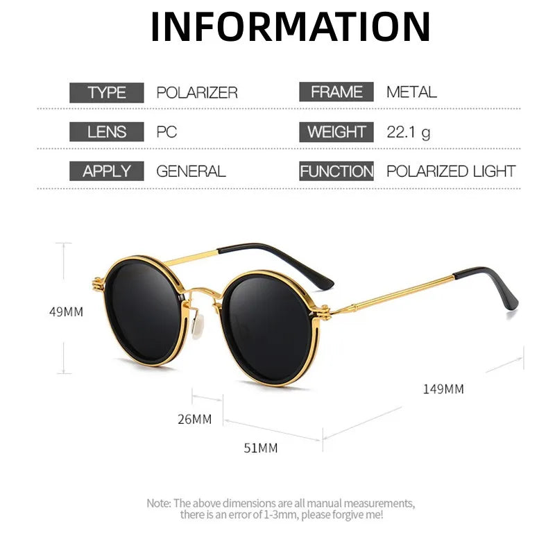 KLASSNUM Men Polarized Sunglases 2025 Luxury Design Metal Round Frame Sun Glasses Women Retro UV400 Shades Classic Eyewear New