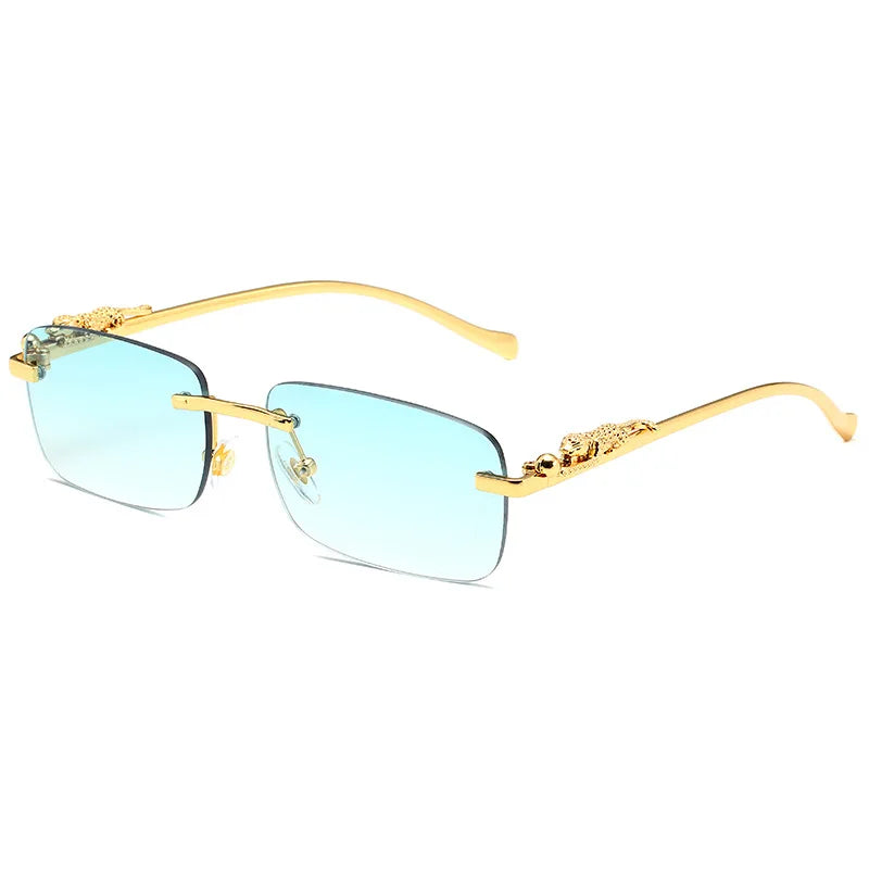 Square Rimless Sunglasses Women Men Cut Edge Golden Leopard Small Frame Sun Glasses Designer Retro Shade Eyewear UV400 oculos