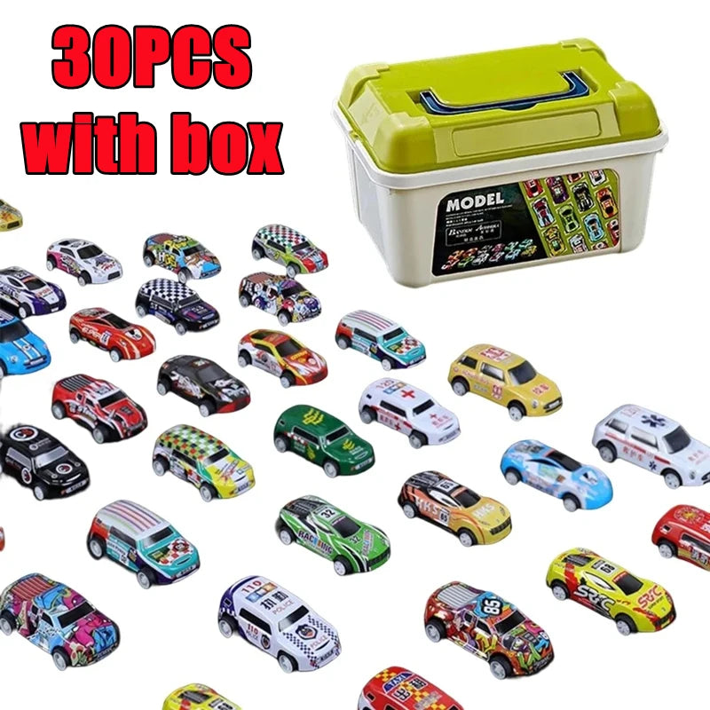 New 50-10PCS Mini Alloy Car Model Set with Storage Box Diecast Cars Toys for Boys Sliding Inertia Vehicle Children Toy Kit Gifts