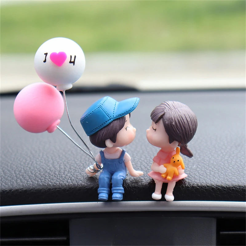 Car Decoration Cute Cartoon Couples Figure Figurines Balloon Home Ornament Auto Interior Dashboard Accessory For Girls Gifts